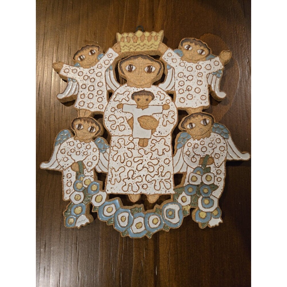 Vintage St Andrew's Abbey Ceramic Clay Mary/Jesus/Angels Christian Wall Art READ